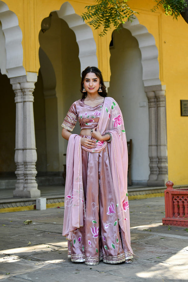 Lavender Lehenga Choli For Women In Satin Silk- (3Pc Set) By SUTI KAPDA