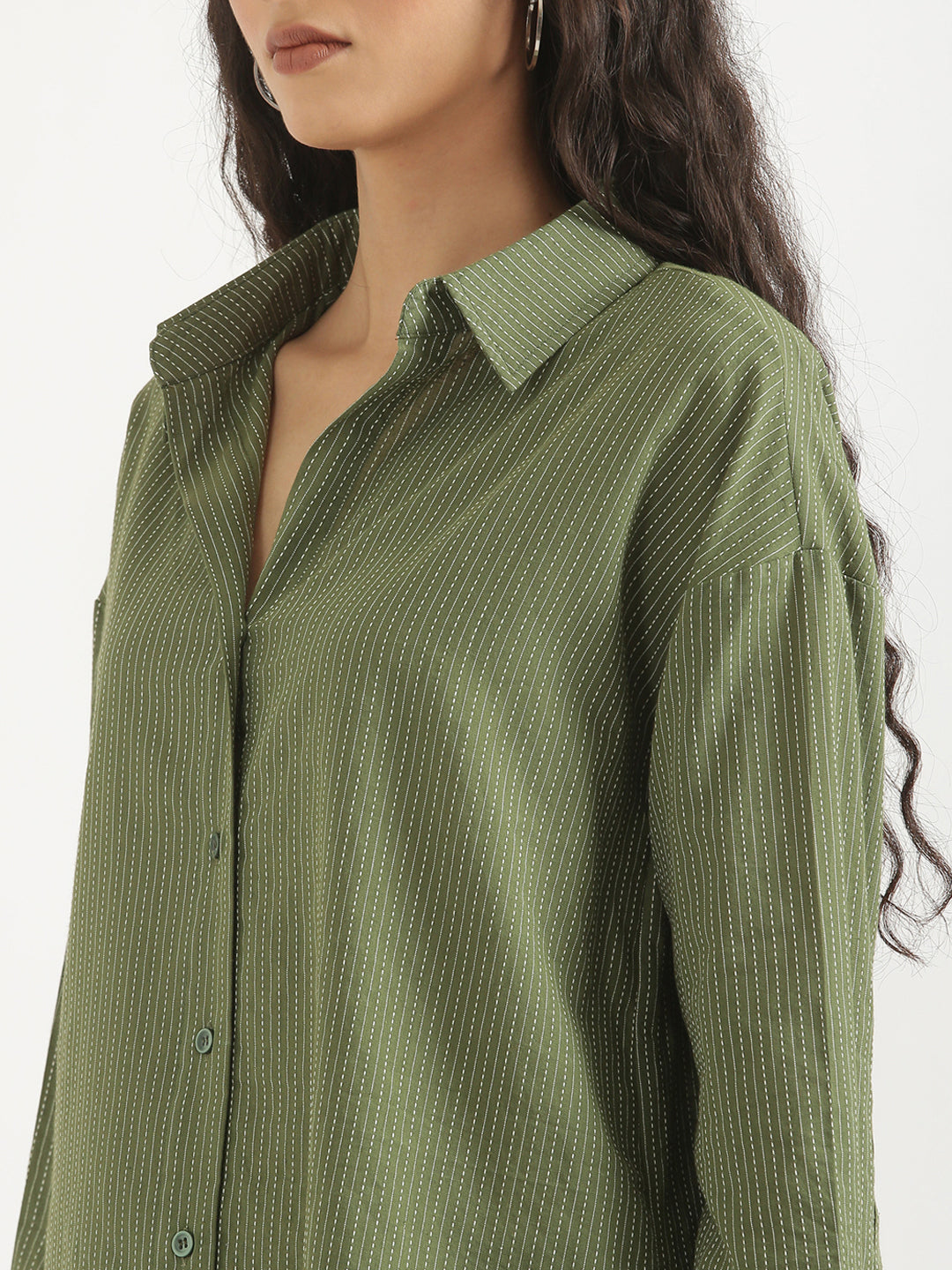 Oversized Cotton Shirts - Olive green