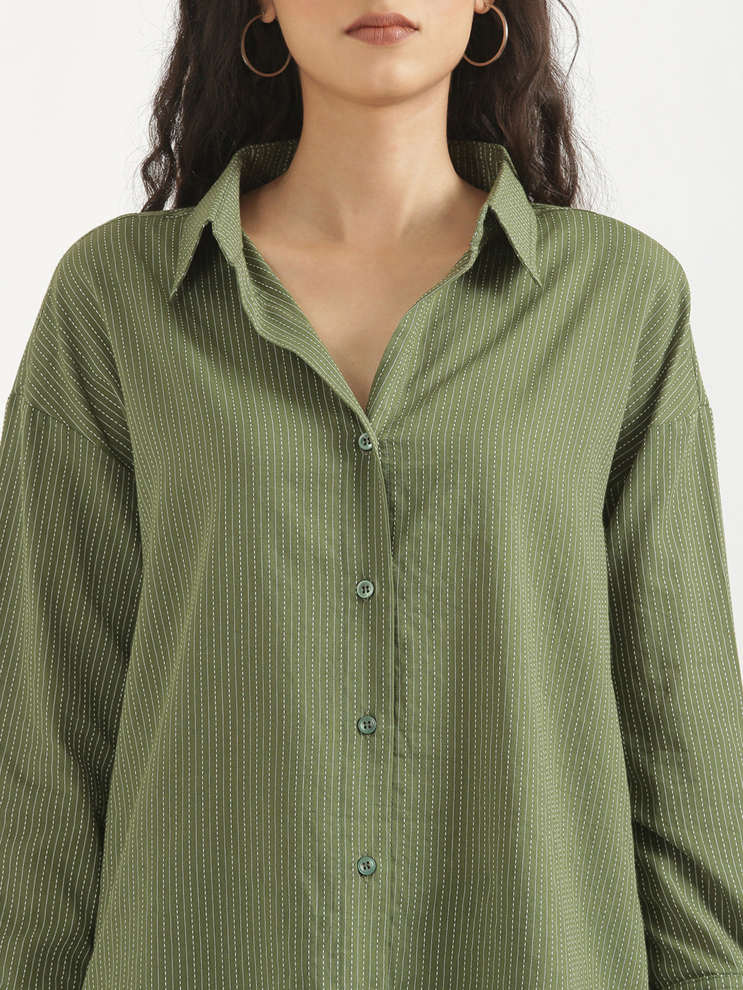 Oversized Cotton Shirts - Olive green