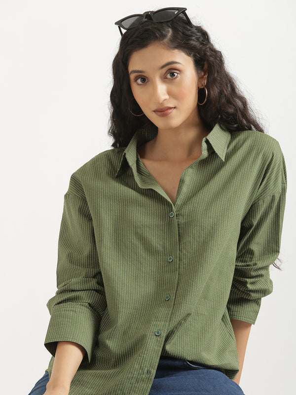 Oversized Cotton Shirts - Olive green