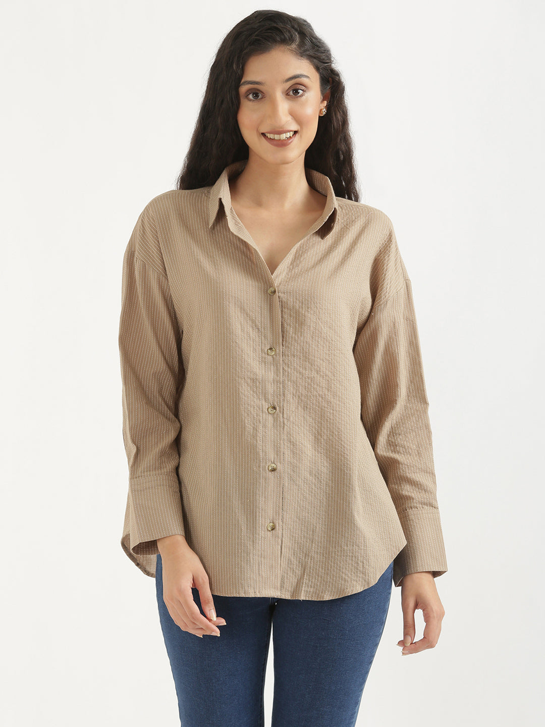 Oversized Cotton Shirts - Nude Brown