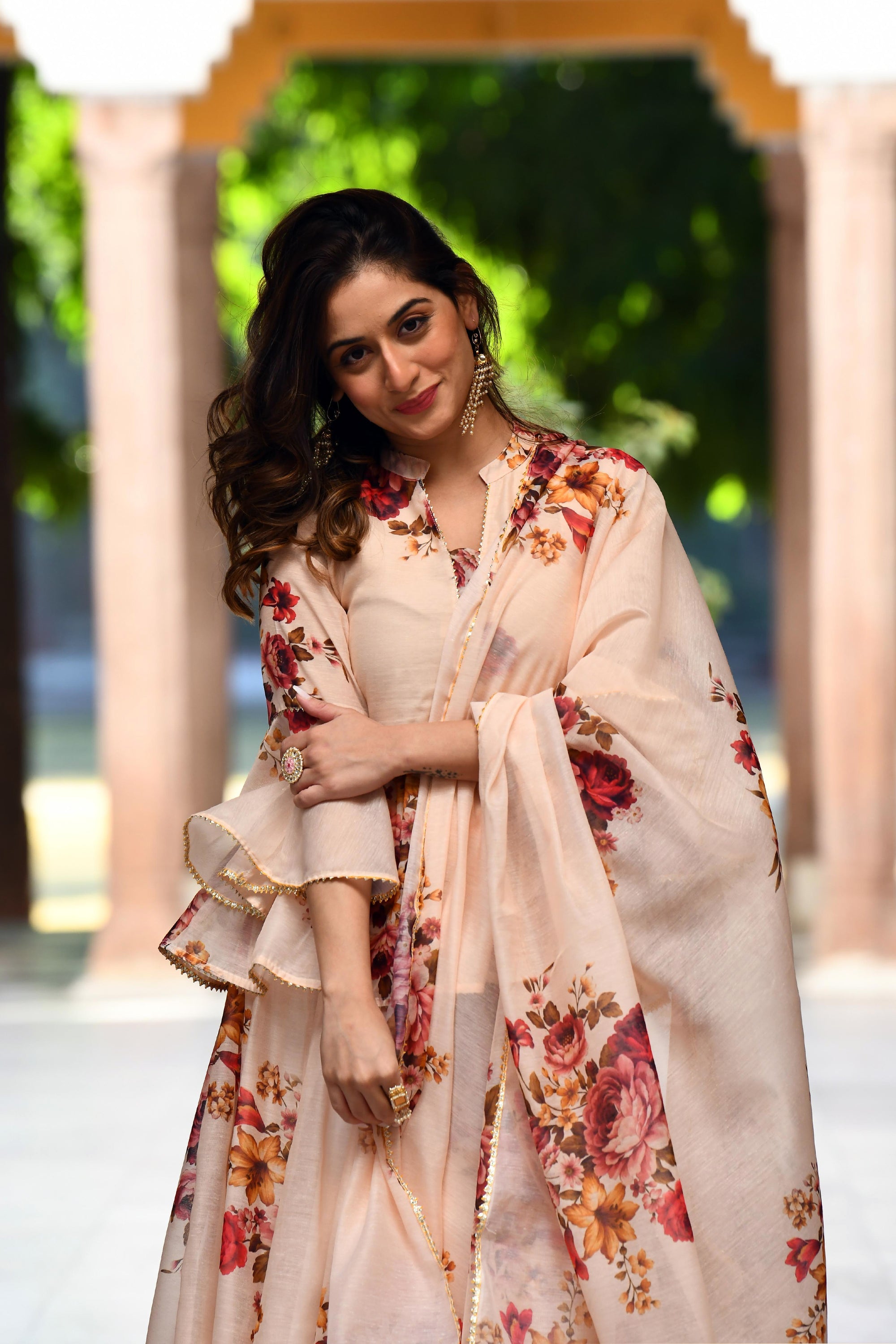 Cream floral Lehenga set for women  BY SUTI KAPDA -3PC SET