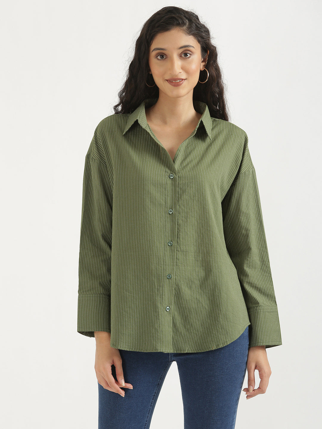 Oversized Cotton Shirts - Olive green