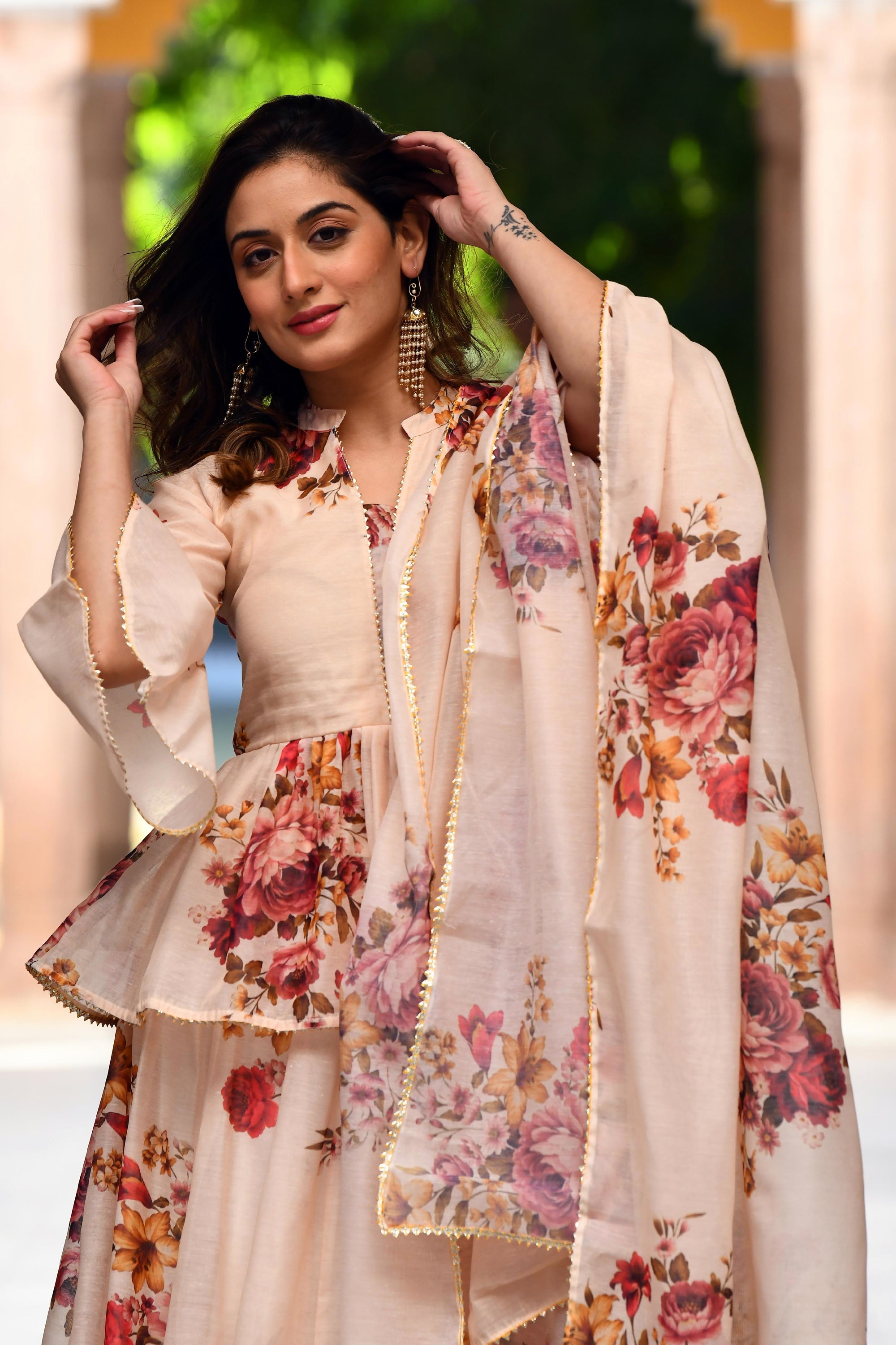 Cream floral Lehenga set for women  BY SUTI KAPDA -3PC SET