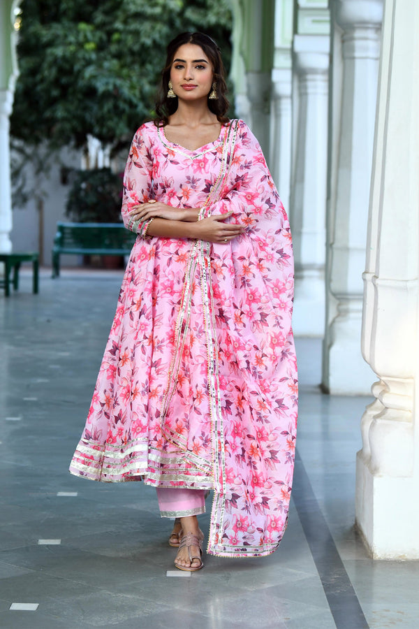 Pink Floral Anarkali suit set BY SUTI KAPDA -3PC SET