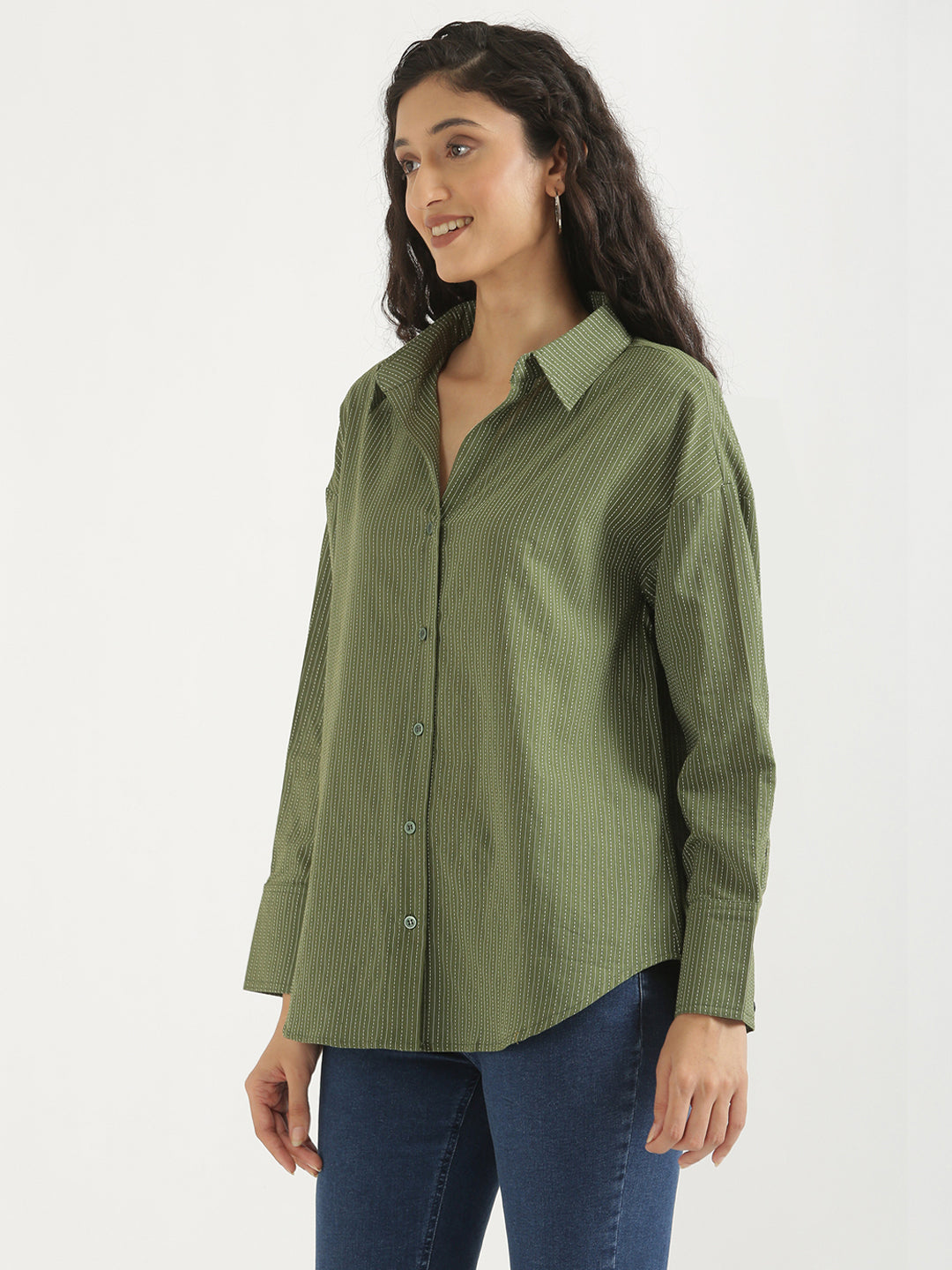 Oversized Cotton Shirts - Olive green