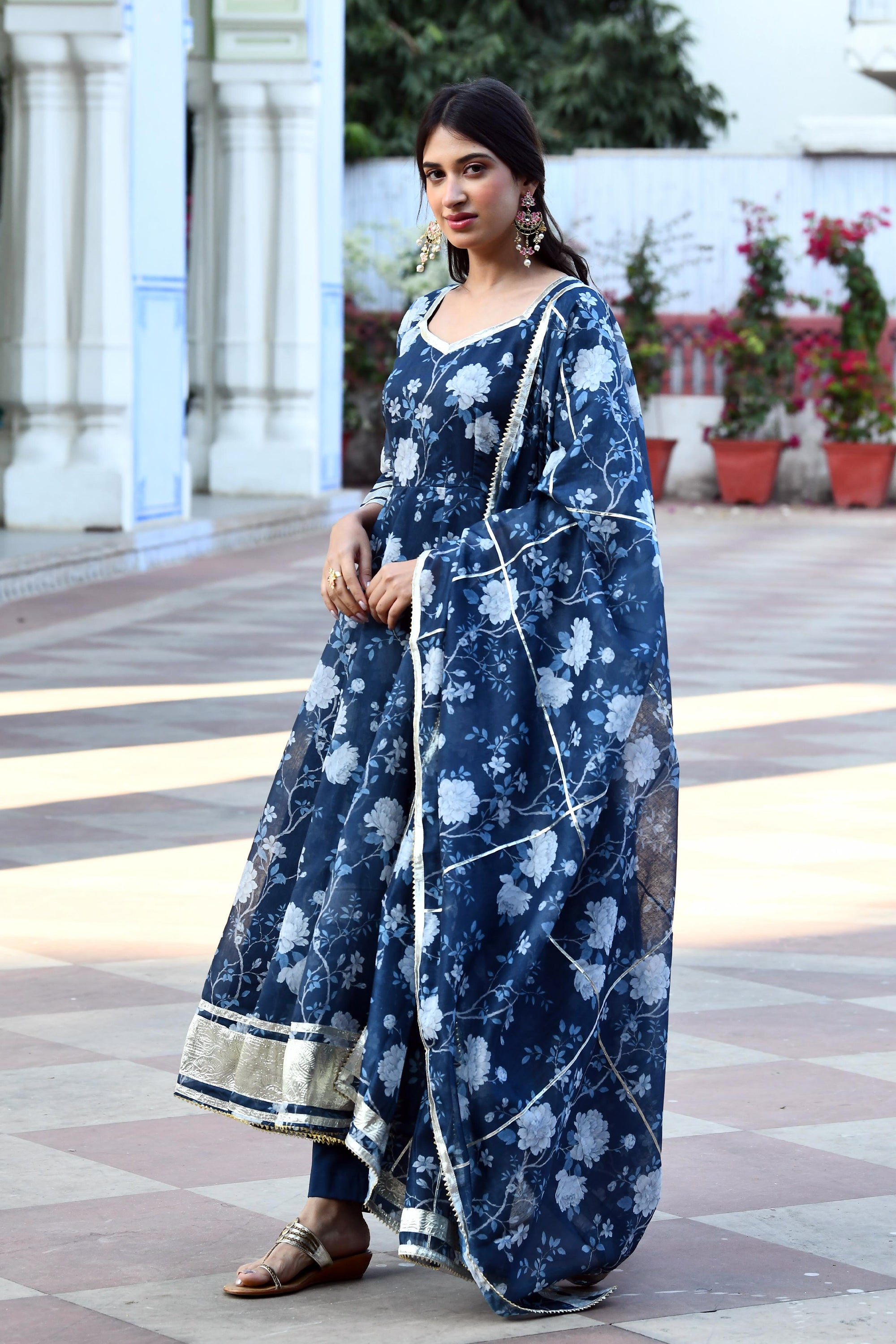 Navy Blue floral Anarkali suit for women  BY SUTI KAPDA -3PC SET