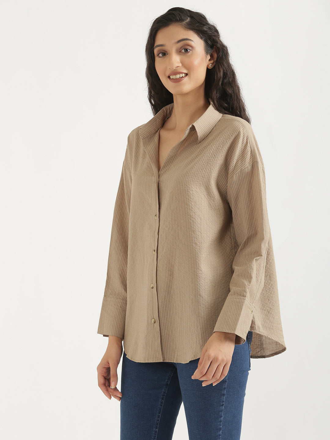 Oversized Cotton Shirts - Nude Brown