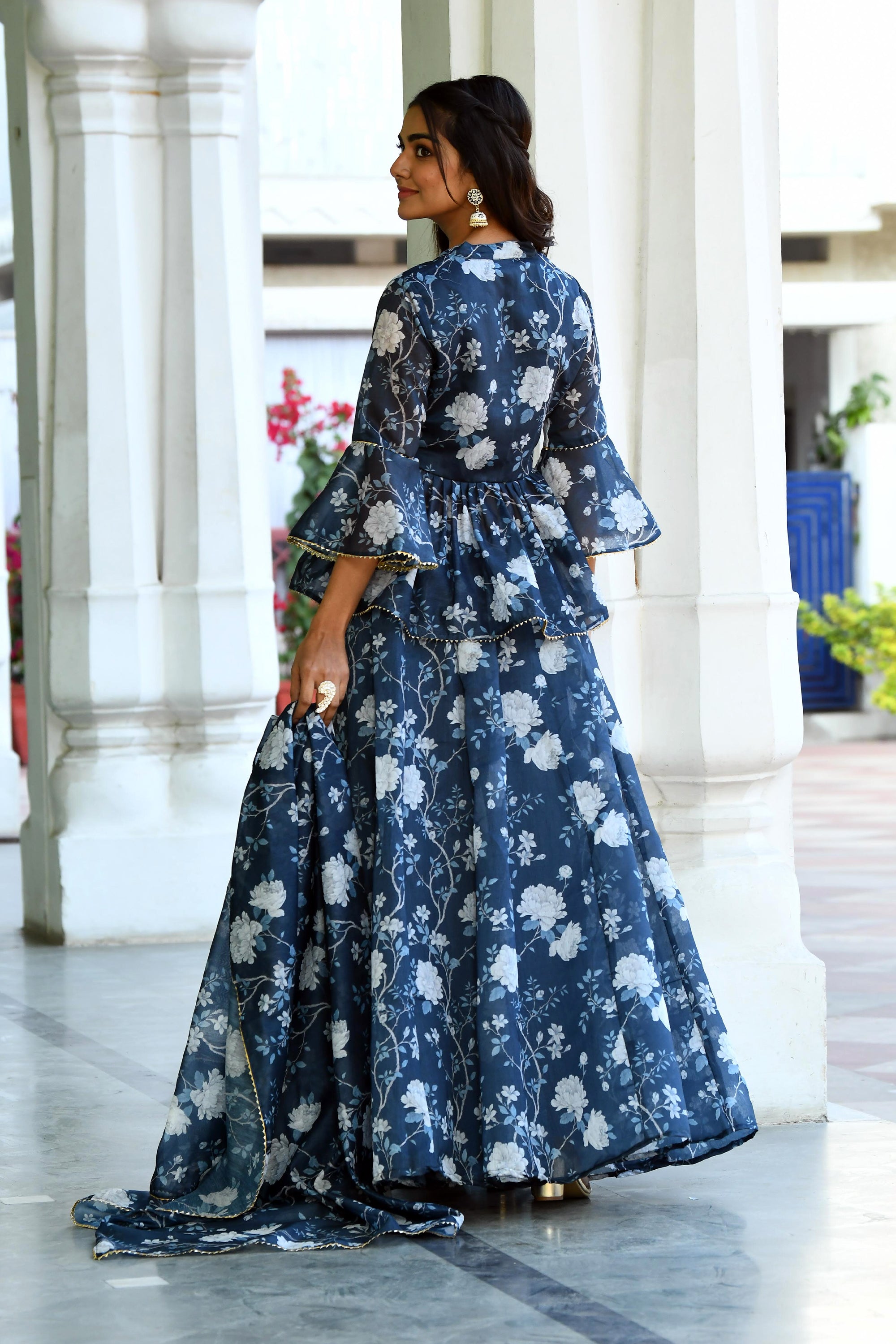 Navy Blue Floral Lehenga set  BY SUTI KAPDA -3PC SET