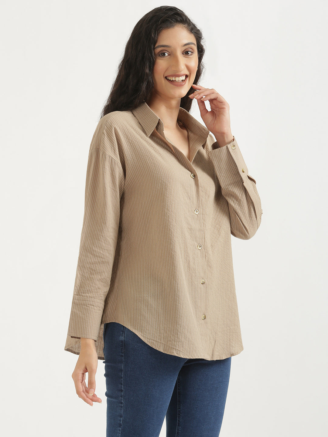 Oversized Cotton Shirts - Nude Brown