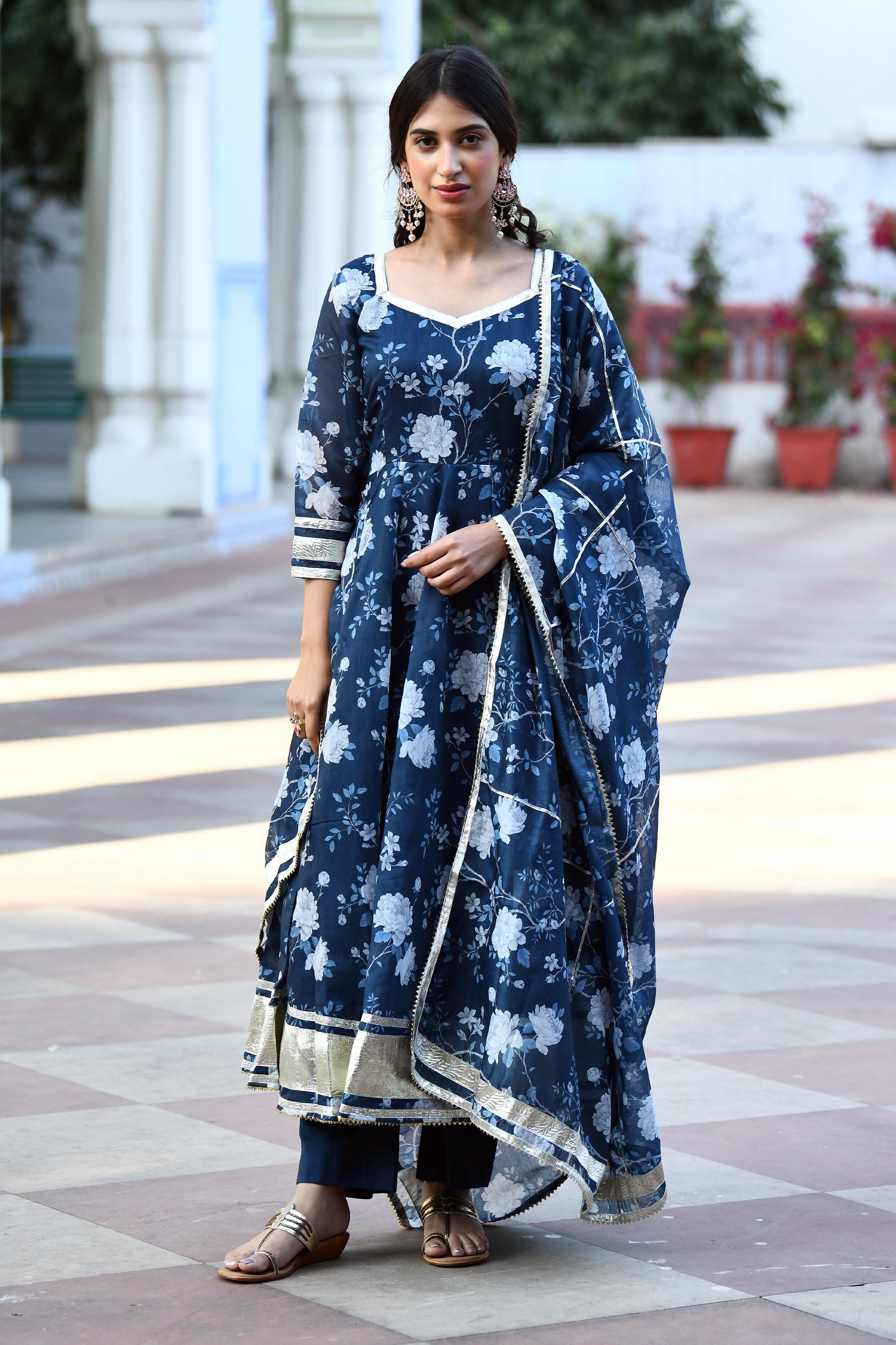 Navy Blue floral Anarkali suit for women  BY SUTI KAPDA -3PC SET