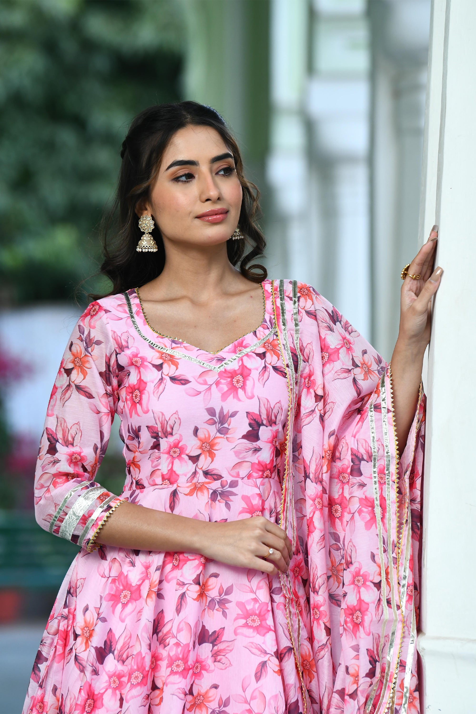 Pink Floral Anarkali suit set BY SUTI KAPDA -3PC SET