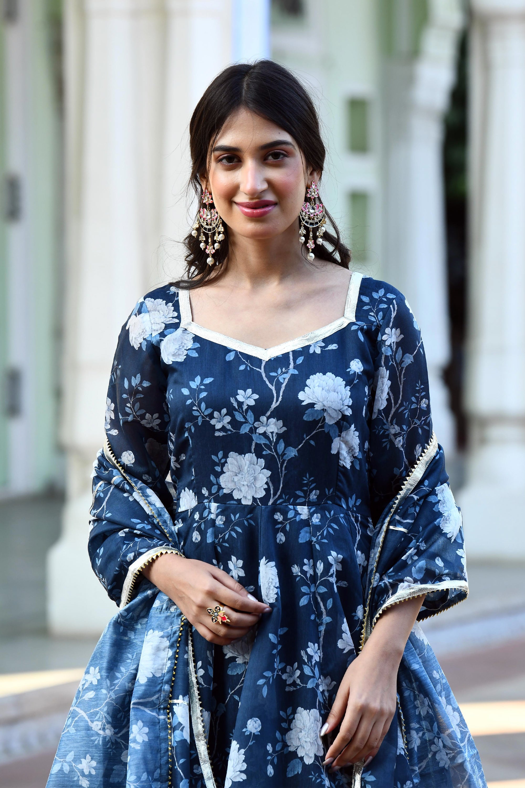Navy Blue floral Anarkali suit for women  BY SUTI KAPDA -3PC SET