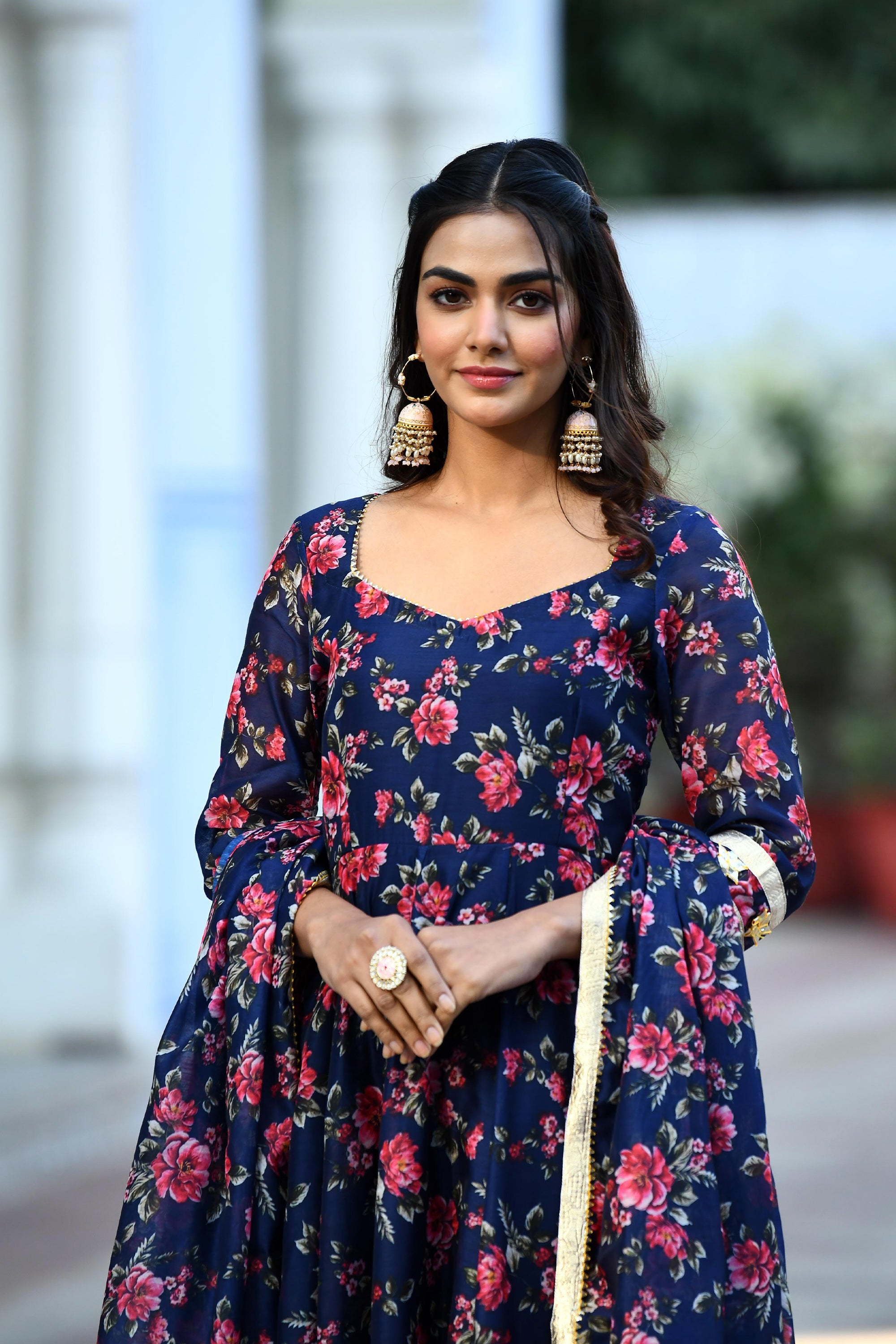 Indigo Floral Anarkali suit set  BY SUTI KAPDA -3PC SET