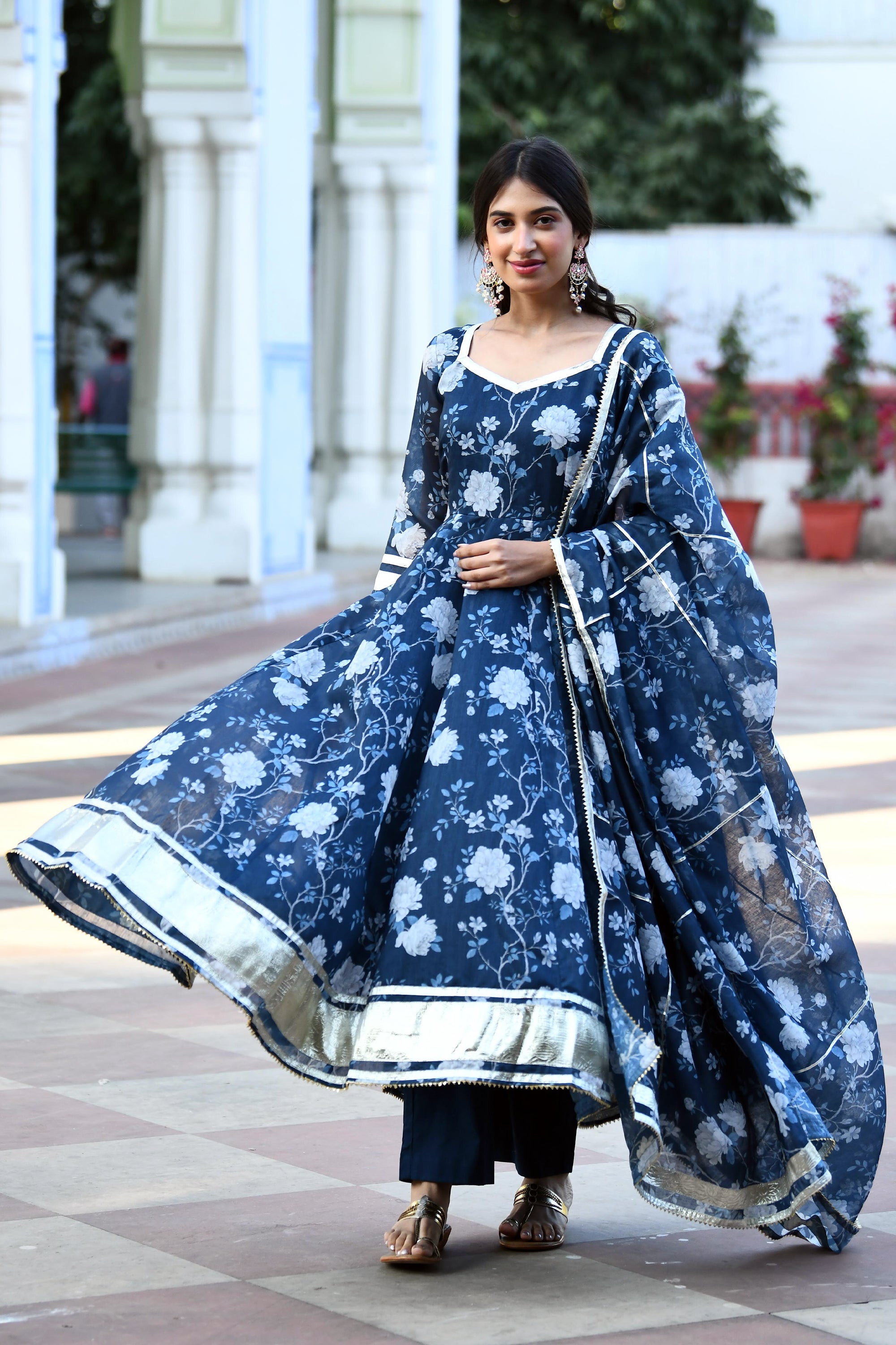 Navy Blue floral Anarkali suit for women  BY SUTI KAPDA -3PC SET