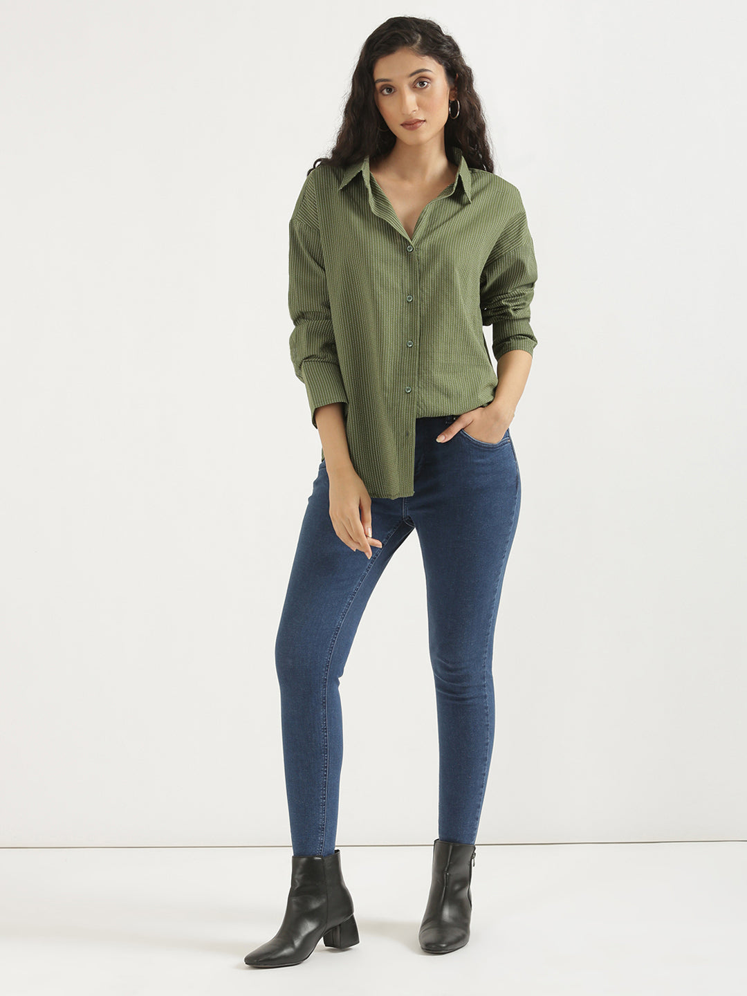 Oversized Cotton Shirts - Olive green