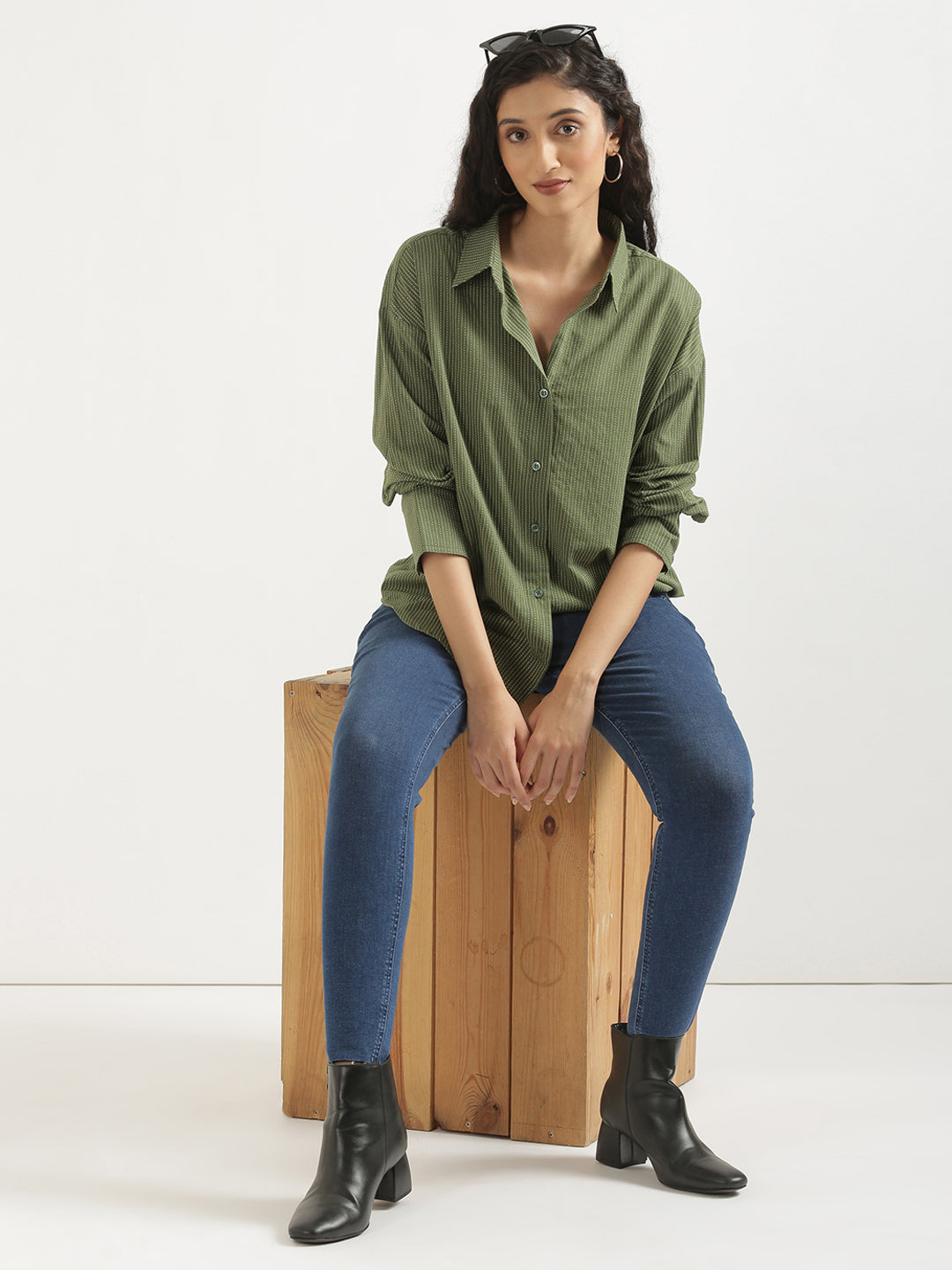 Oversized Cotton Shirts - Olive green