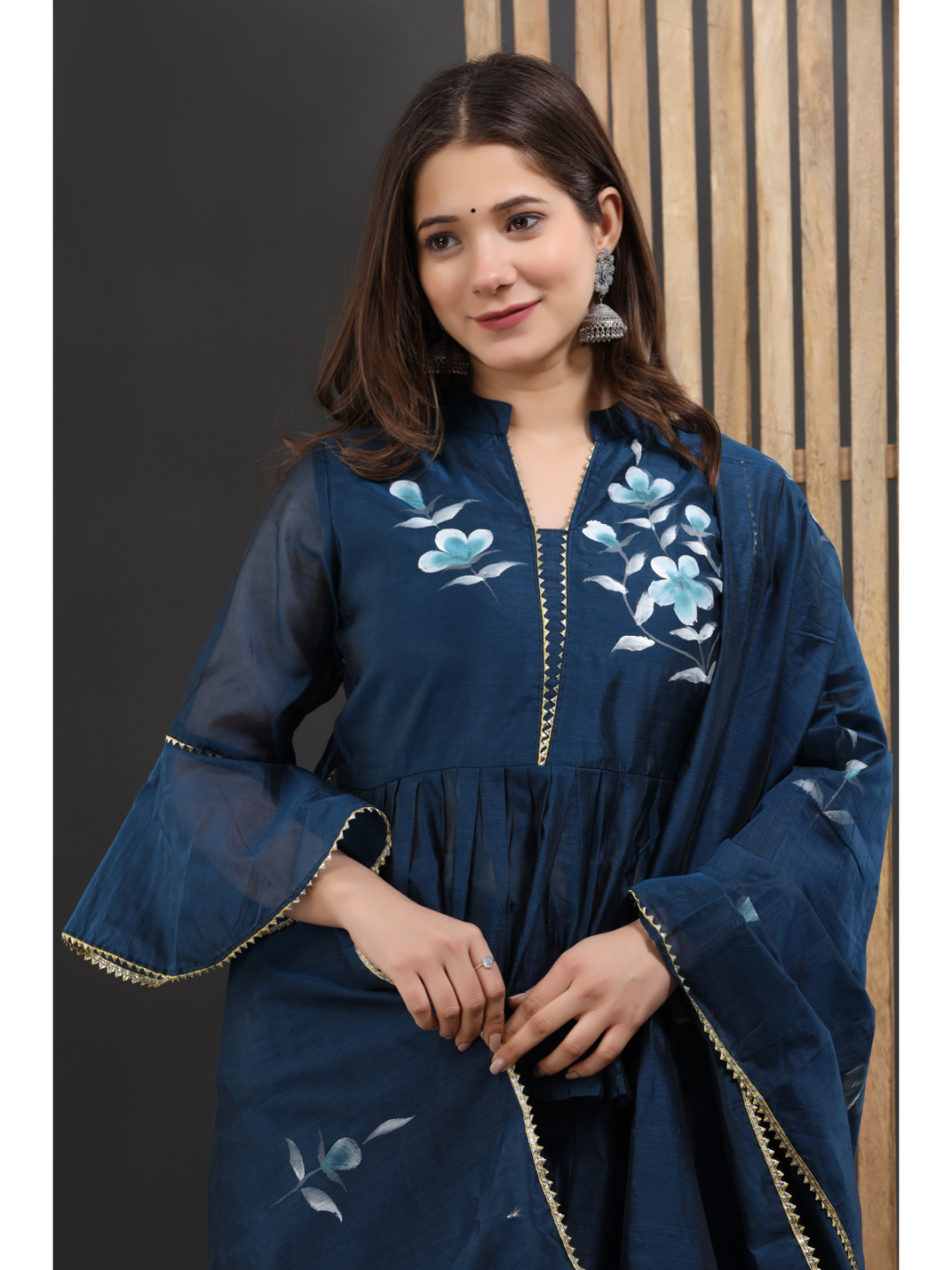 Blue Peplum Top With Skirt & Dupatta Set