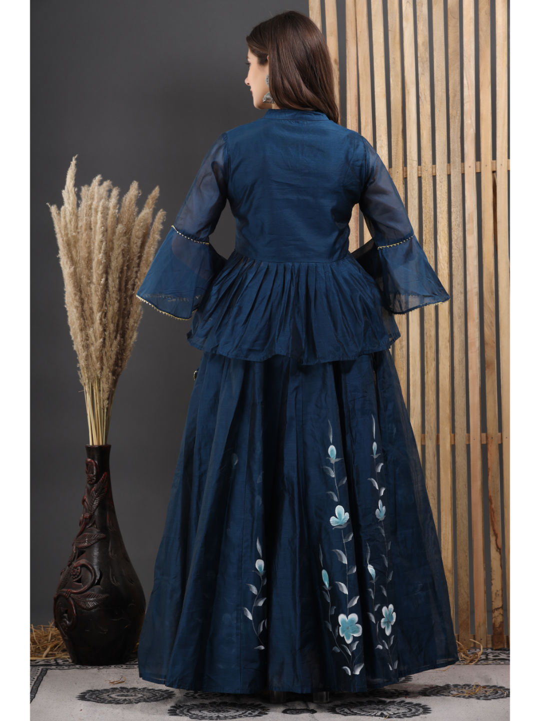 Blue Peplum Top With Skirt & Dupatta Set