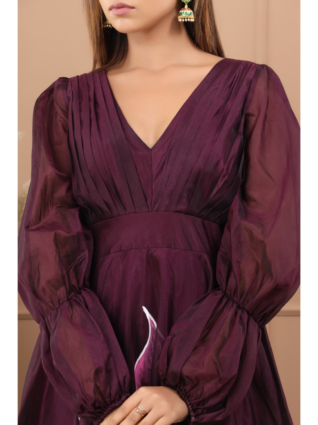 Burgandy Chanderi Hand Paint Dress