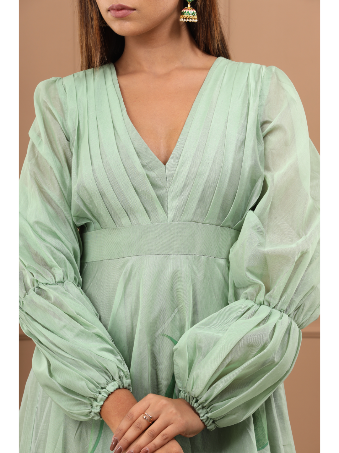 Olive Chanderi Hand Paint Dress