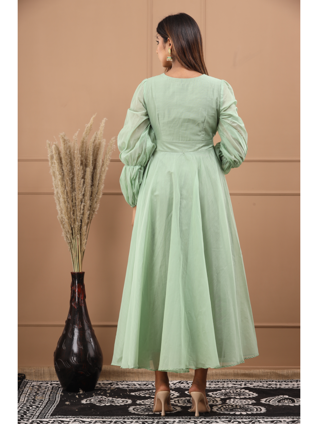 Olive Chanderi Hand Paint Dress