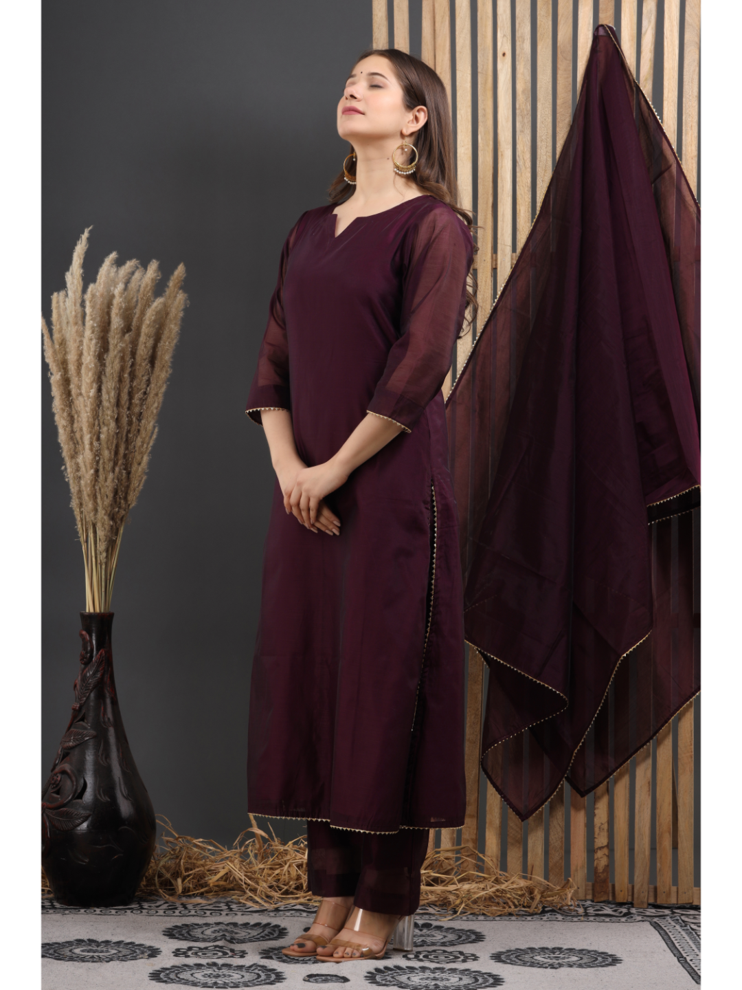 Burgandy Chanderi Suit Set