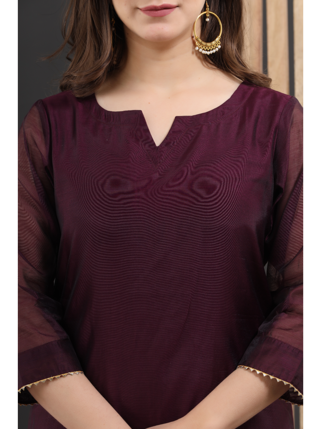 Burgandy Chanderi Suit Set