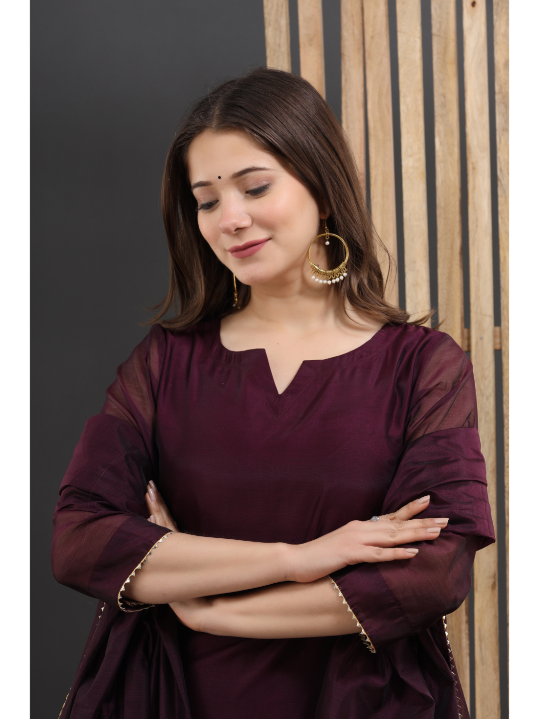 Burgandy Chanderi Suit Set