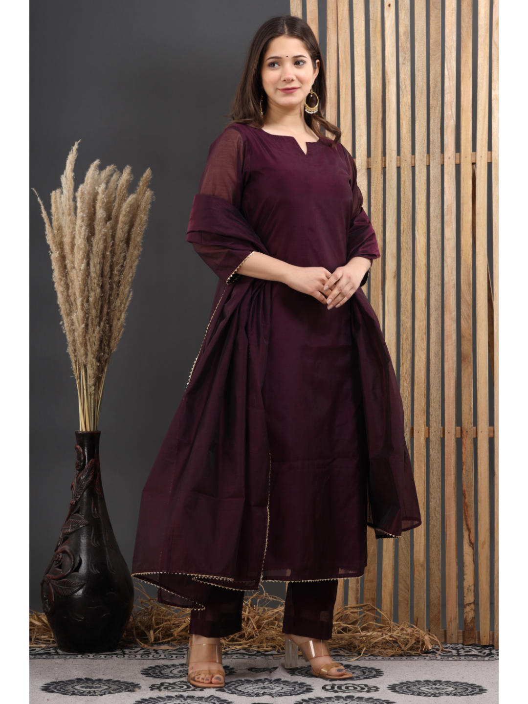 Burgandy Chanderi Suit Set