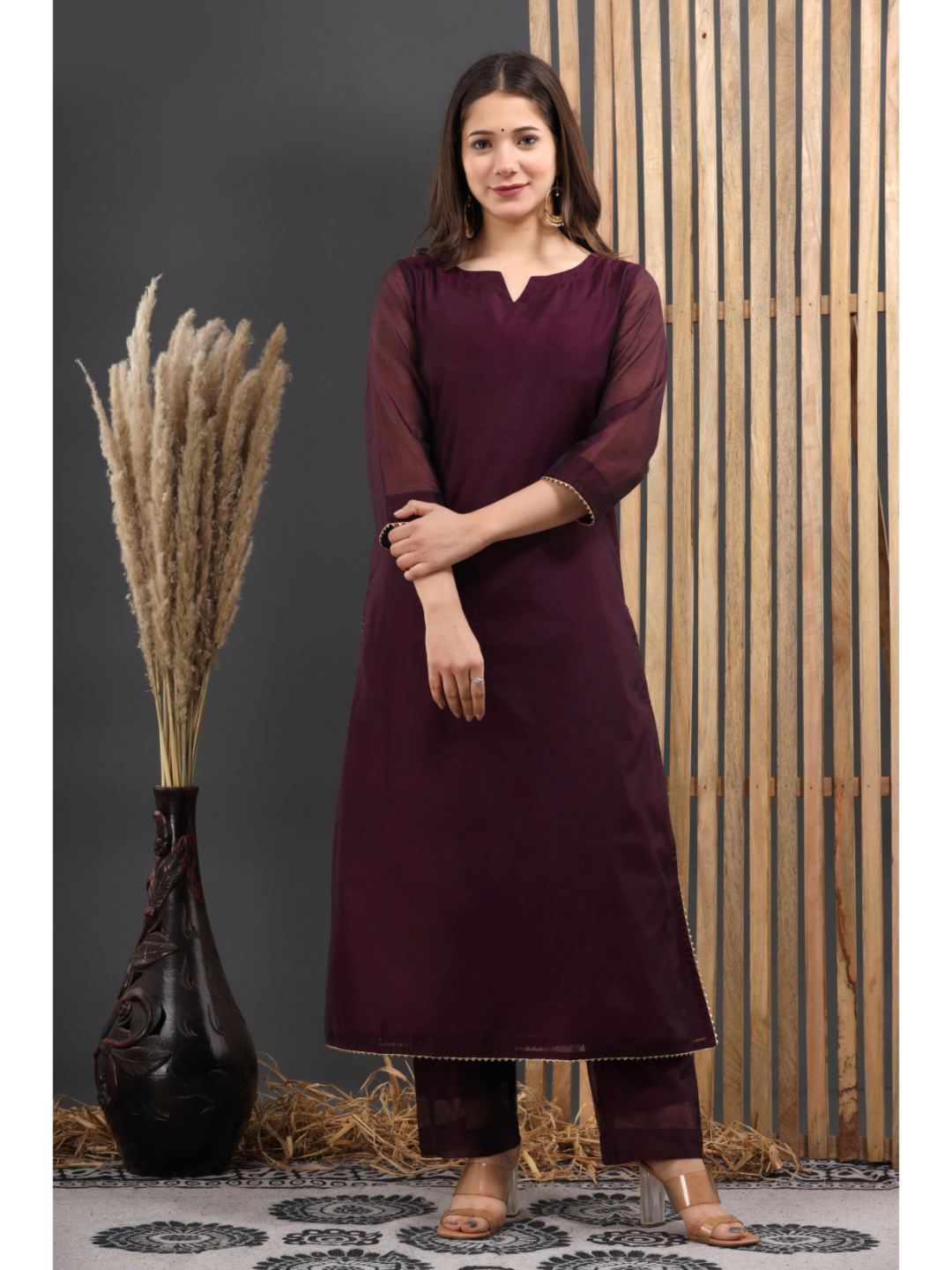 Burgandy Chanderi Suit Set