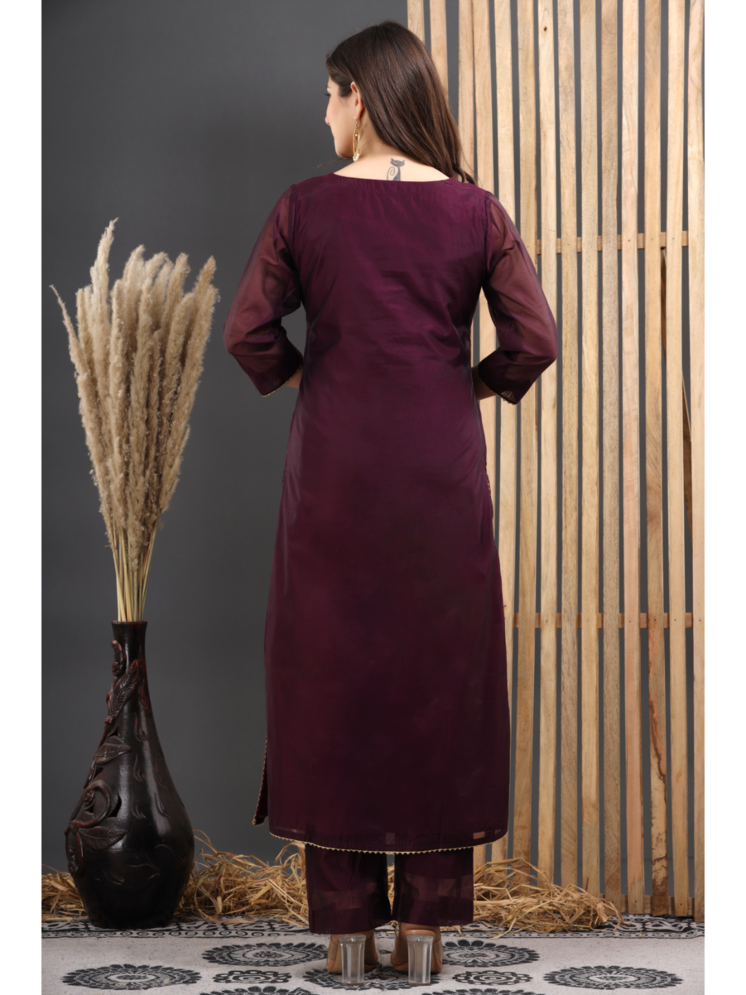 Burgandy Chanderi Suit Set