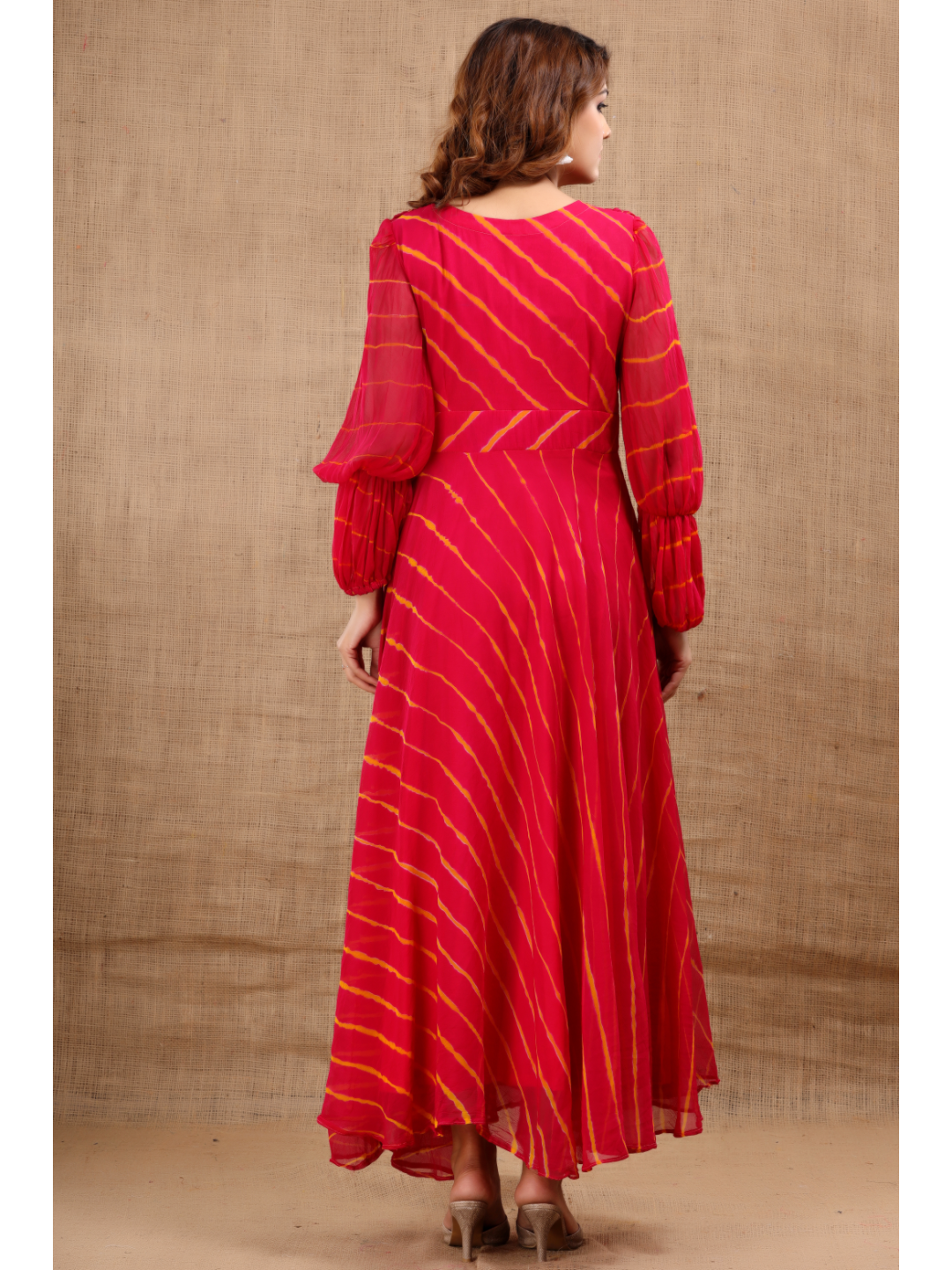 Red Lehria Chiffon Dress