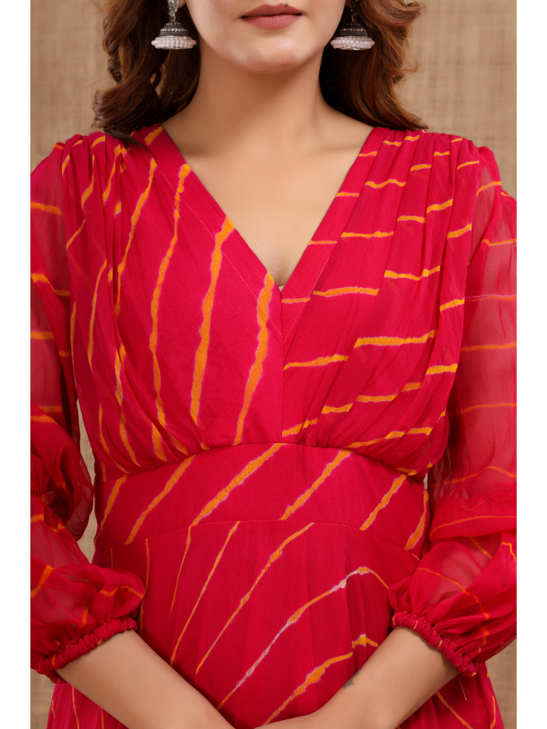 Red Lehria Chiffon Dress