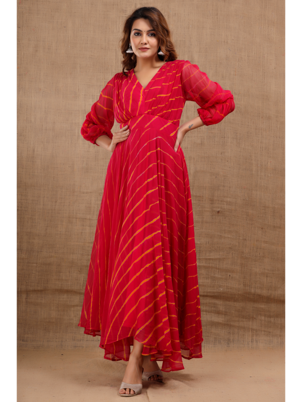 Red Lehria Chiffon Dress