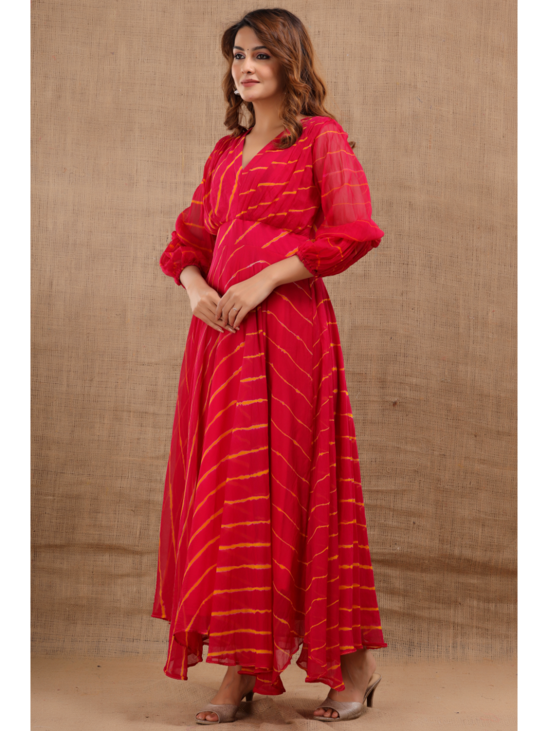 Red Lehria Chiffon Dress