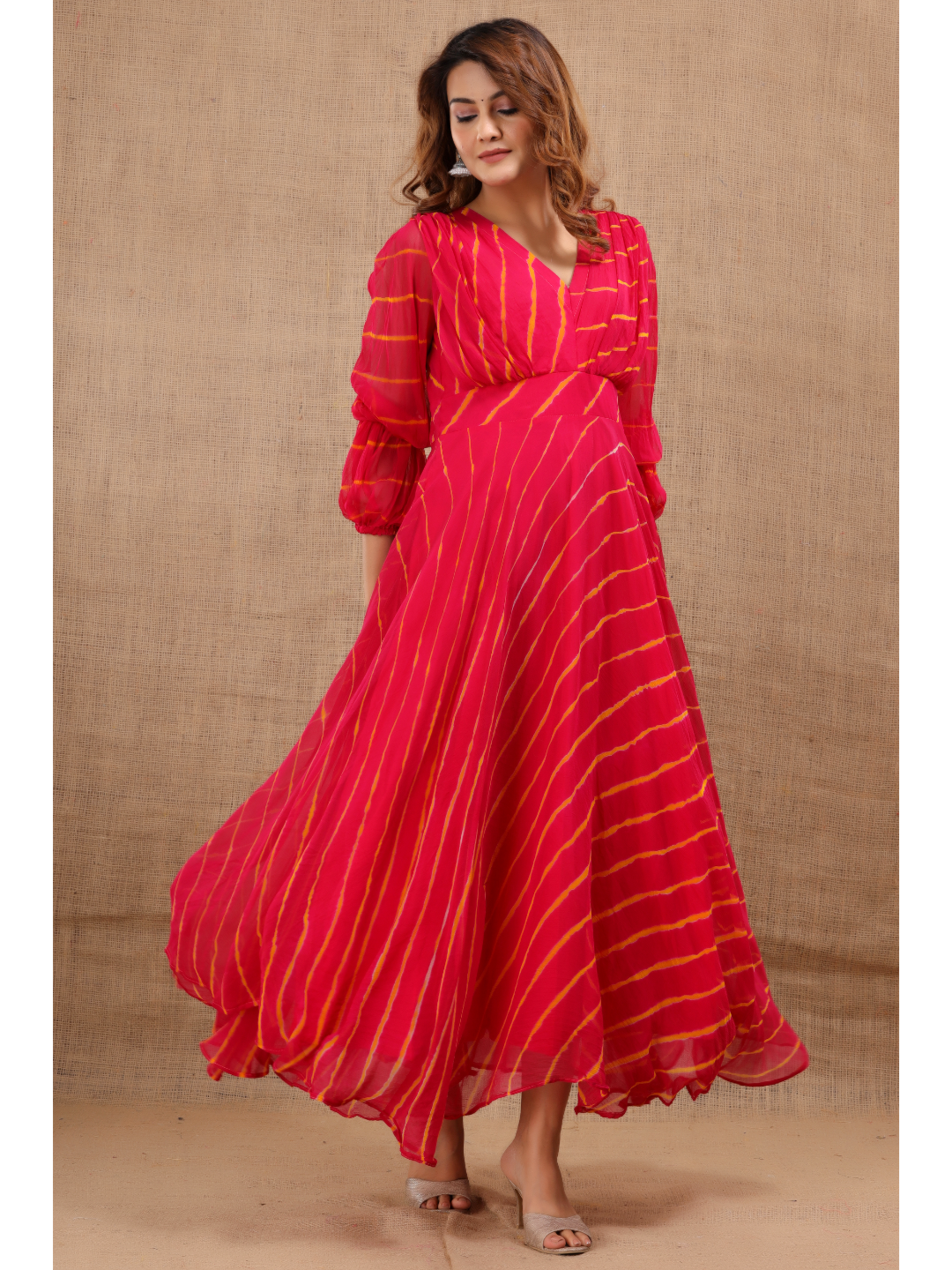 Red Lehria Chiffon Dress