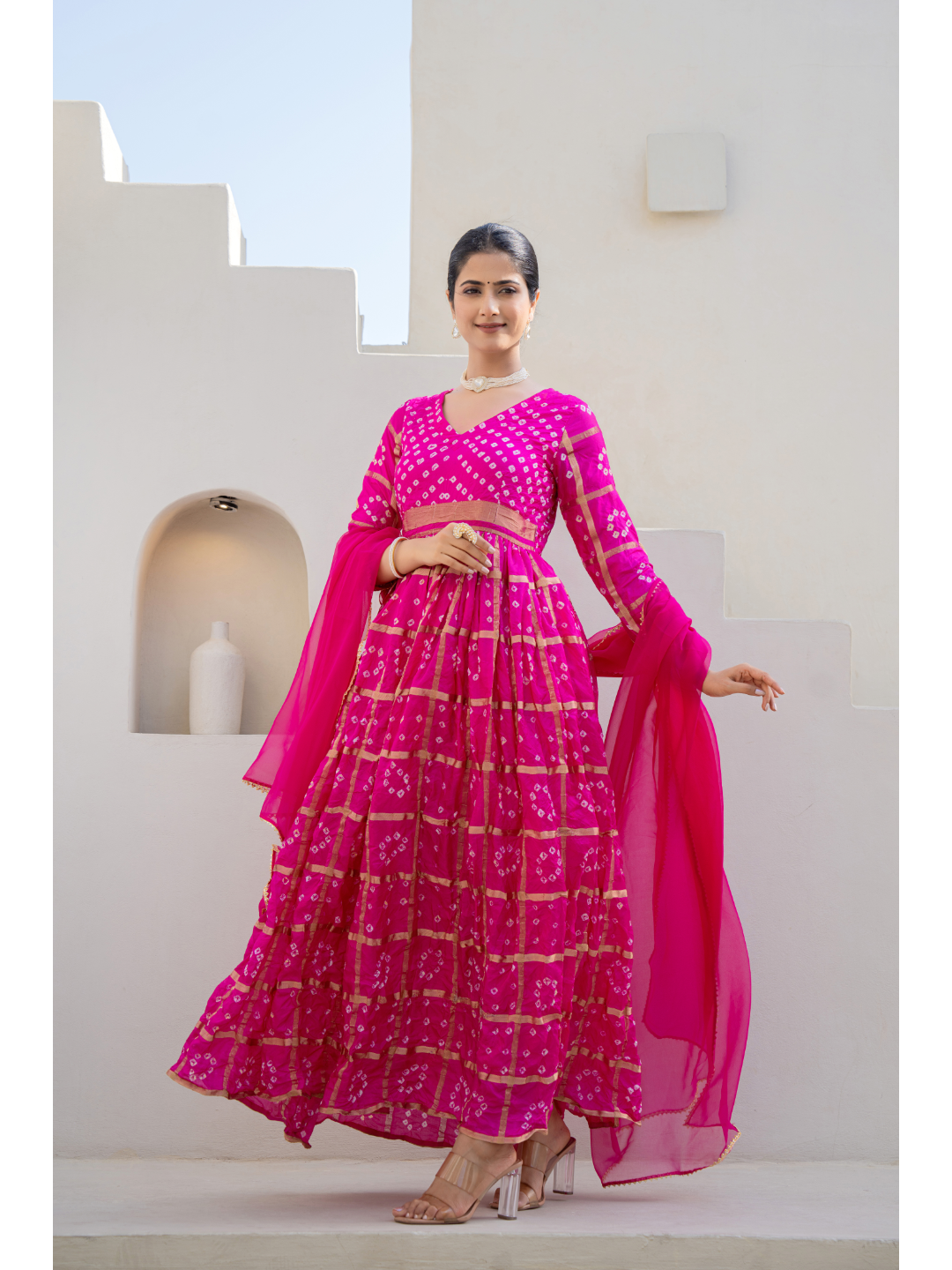 Rani Bandhej Gown Set