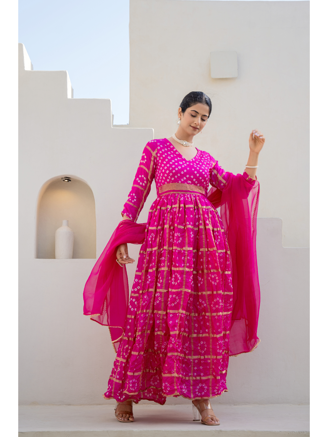 Rani Bandhej Gown Set