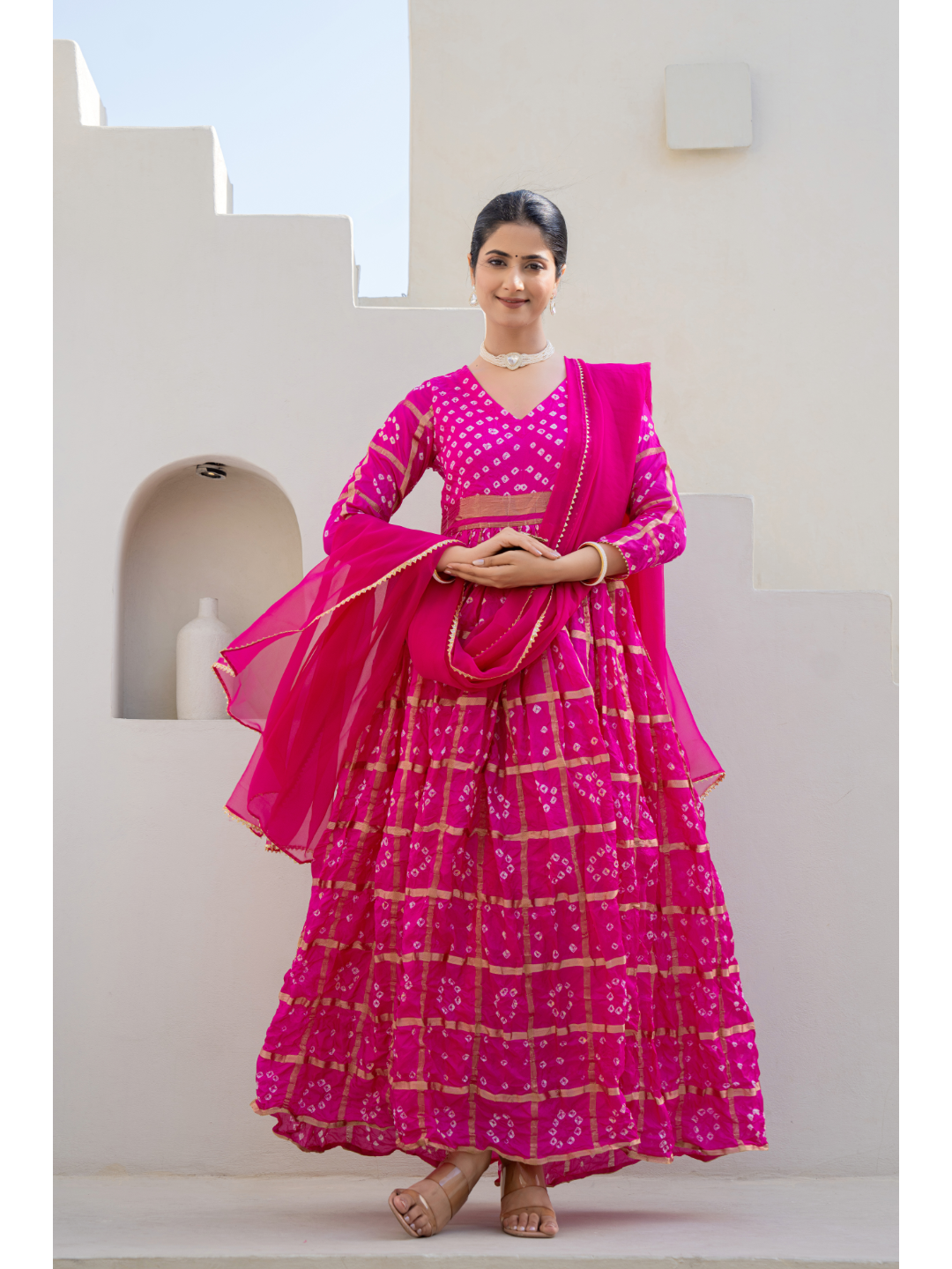 Rani Bandhej Gown Set