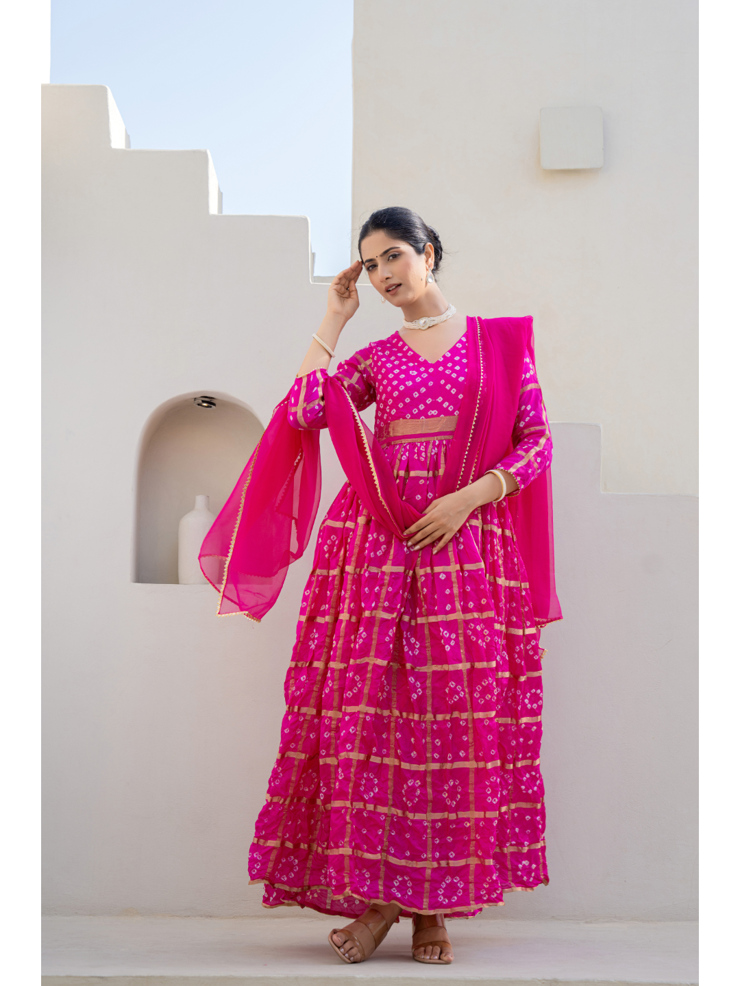 Rani Bandhej Gown Set