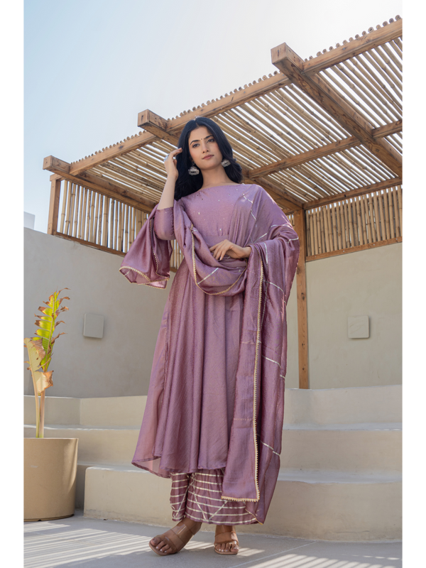 Lilac Mukaish Work Suit Set