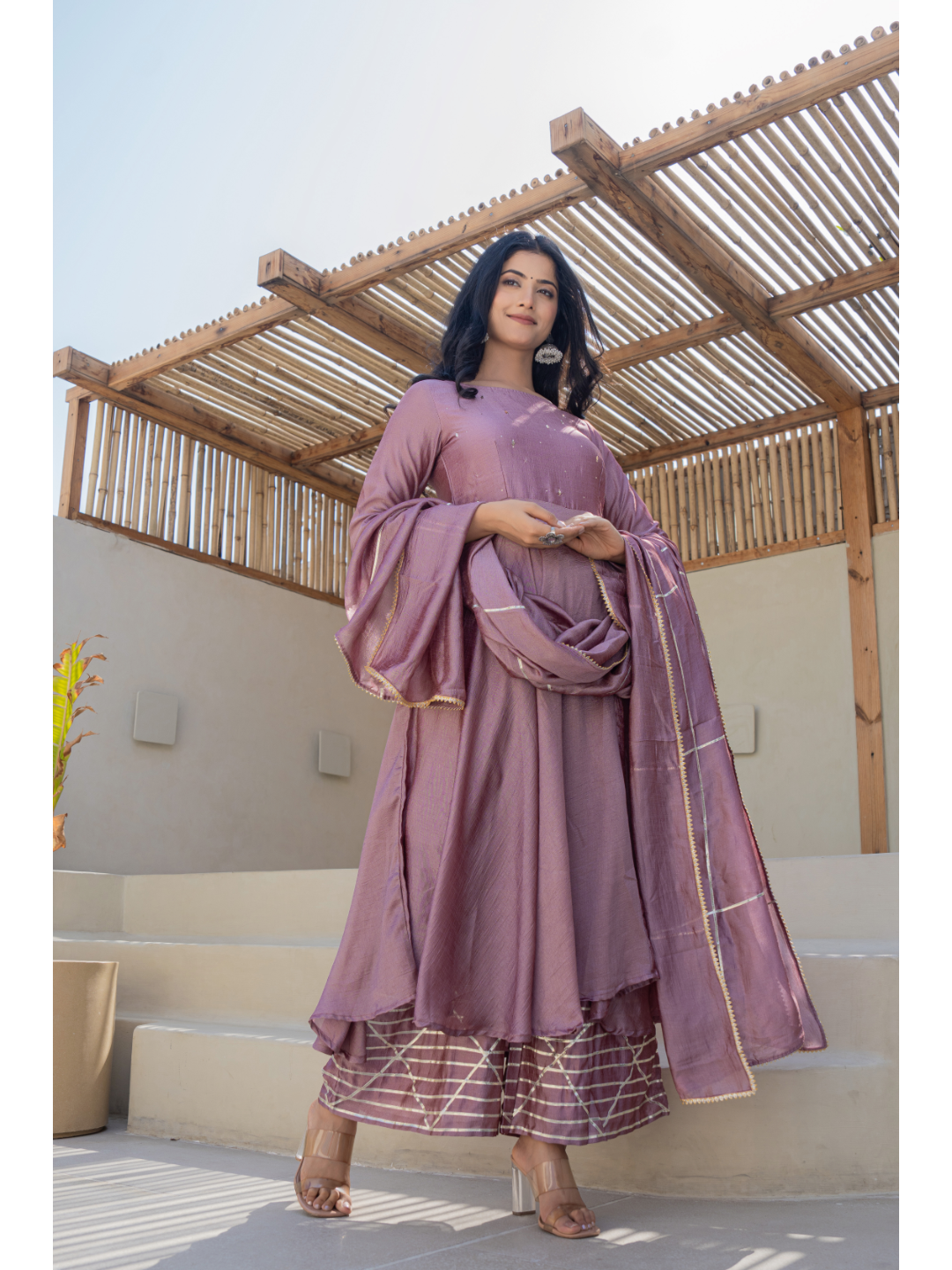 Lilac Mukaish Work Suit Set