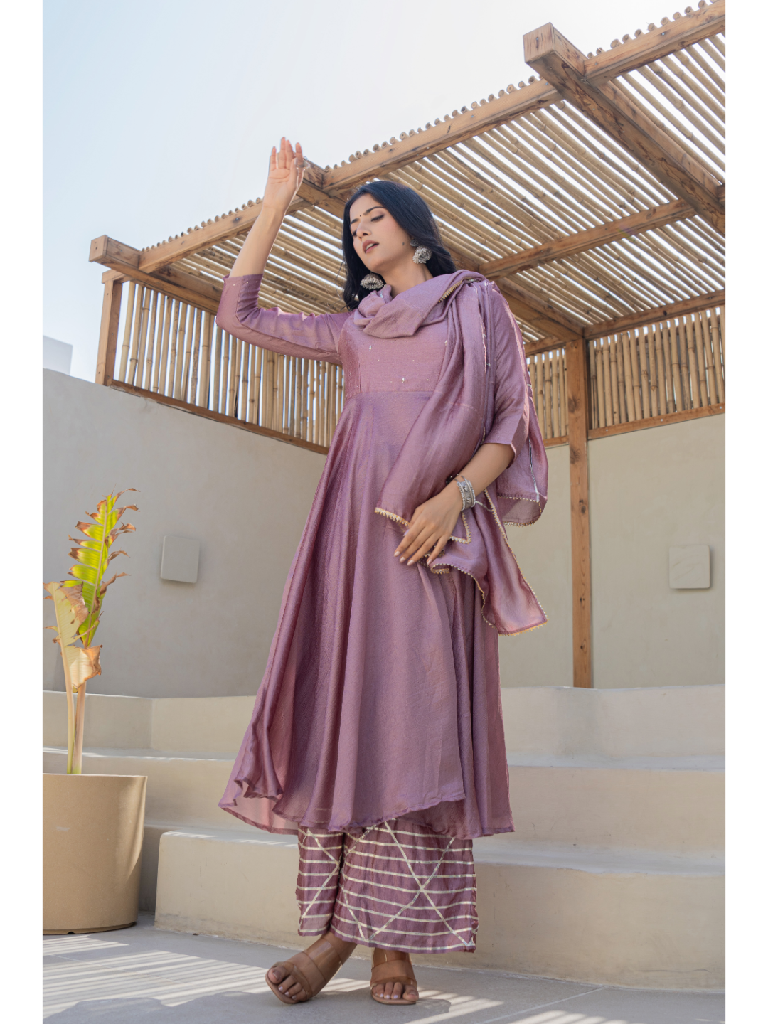 Lilac Mukaish Work Suit Set