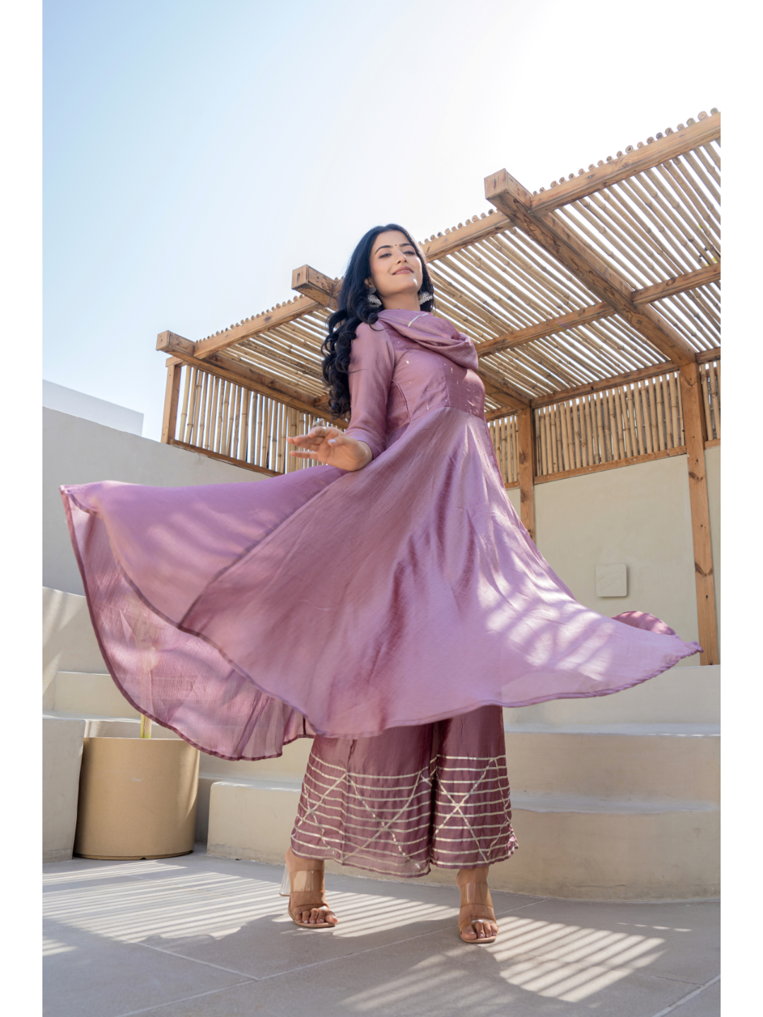 Lilac Mukaish Work Suit Set