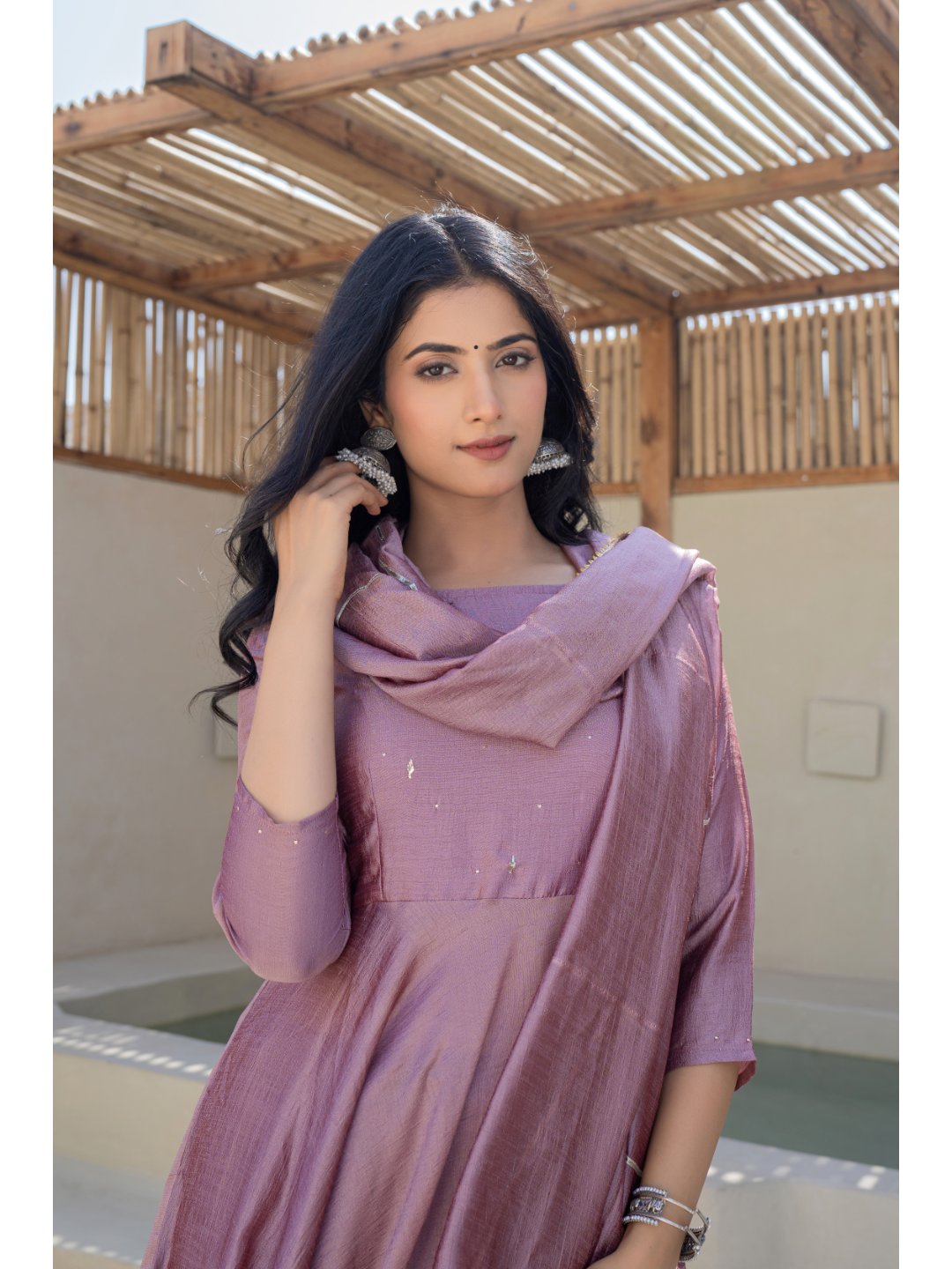 Lilac Mukaish Work Suit Set