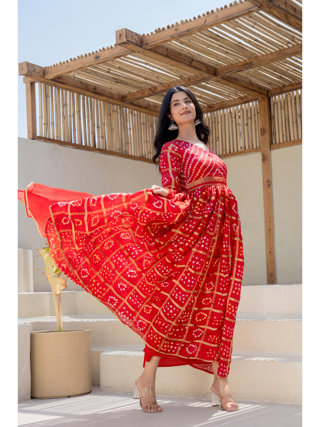 Red Bandhani Gown SUTI-KAPDA Red Bandhani Gown SUTI-KAPDA