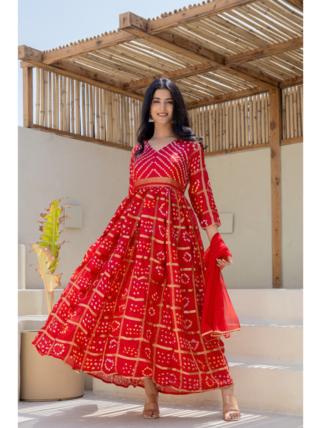 Red Bandhani Gown