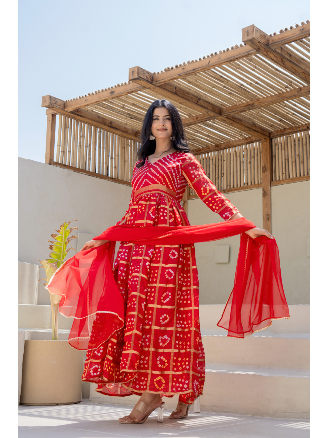 Red Bandhani Gown