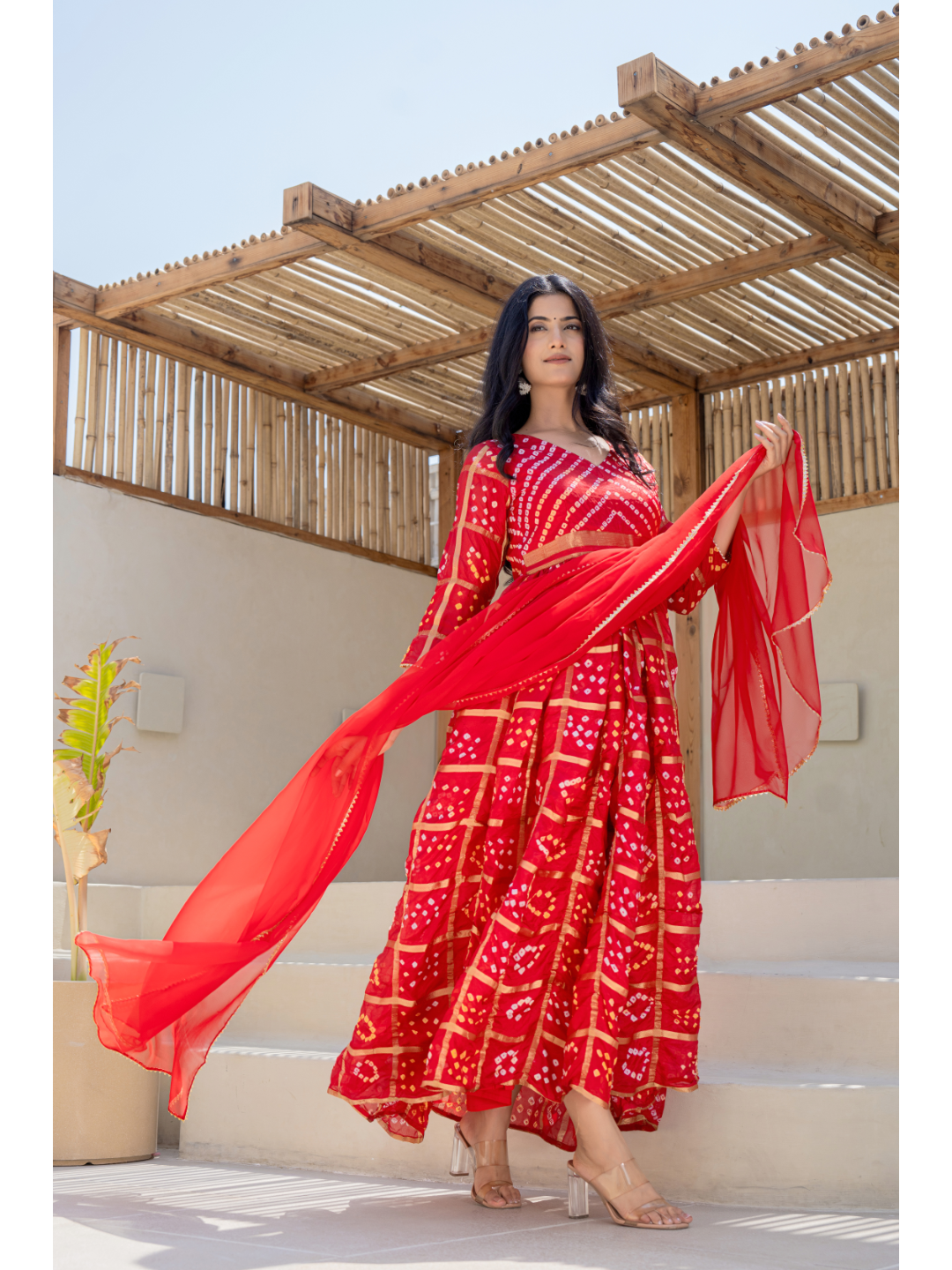 Red Bandhani Gown